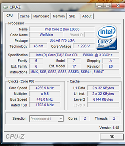 Gigabyte EP45-UD3P 445FSBx 9.5=4.25 GHz DDR2-1066 crop cpuz.png